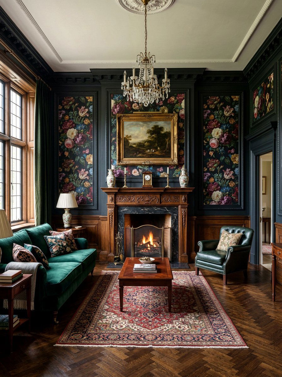 Dark Floral Panel Walls - 30 dark floral living room ideas