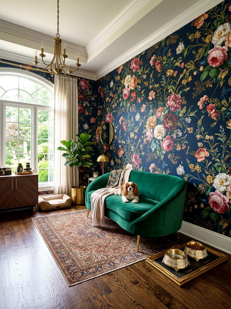 Dark Floral Pet Wallpaper - 30 pet room wallpaper ideas