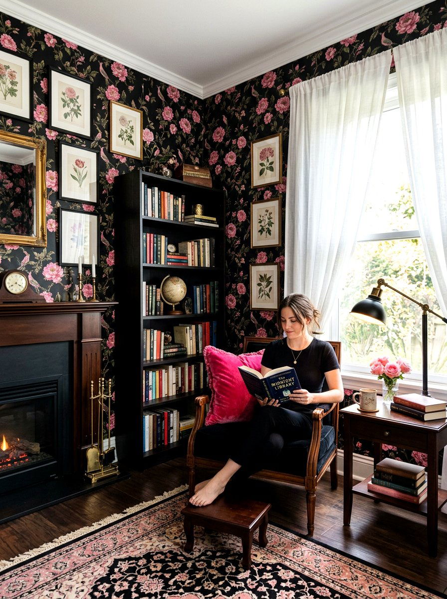 Dark Floral Reading Room - 30 moody reading room ideas