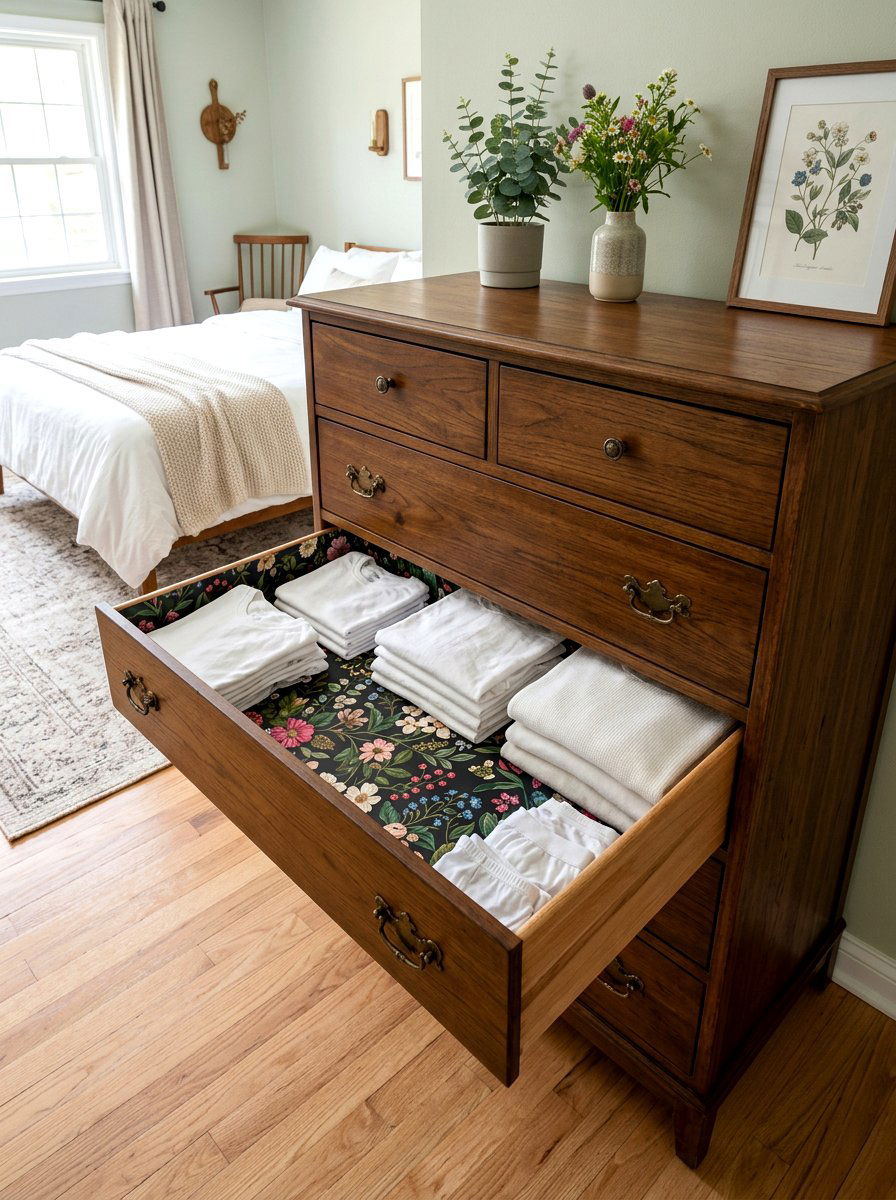 Dark Floral Shelf Liners - 30 dark floral bedroom aesthetic ideas