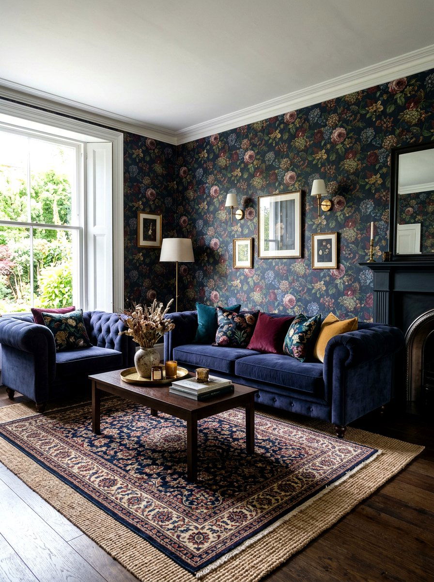 Dark Floral Texture Mix - 30 dark floral living room ideas