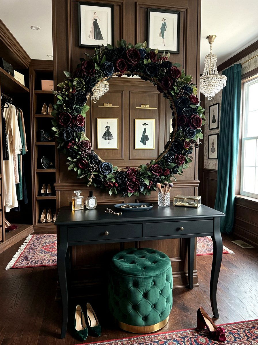 Dark Floral Vanity Mirror - 30 dark floral bedroom aesthetic ideas