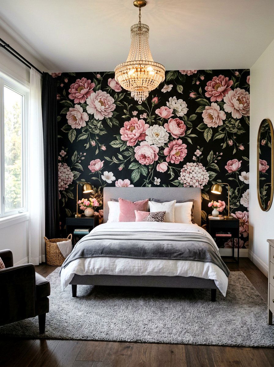 Dark Floral Wallpaper - 30 moody bedroom ideas