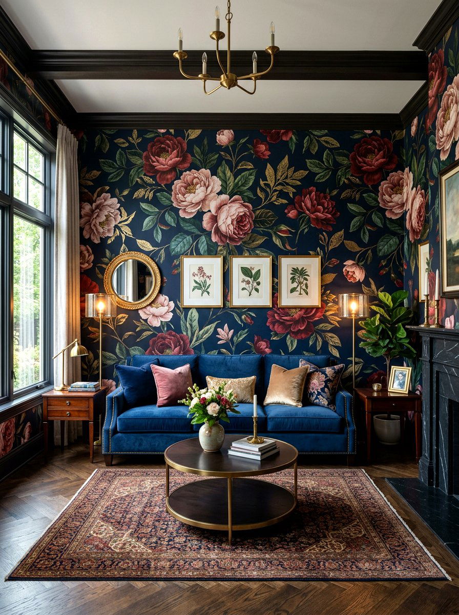 Dark Floral Wallpaper - 30 dark floral living room ideas