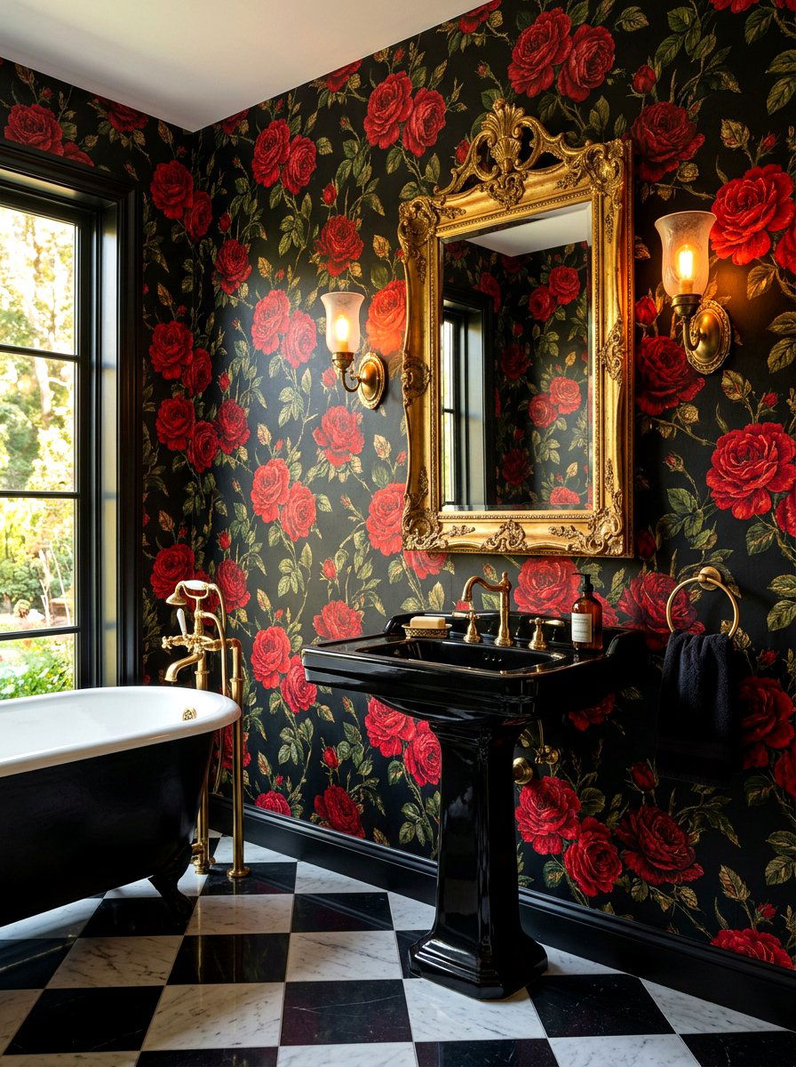 Dark Floral Wallpaper Bathroom - 30 moody bathroom ideas