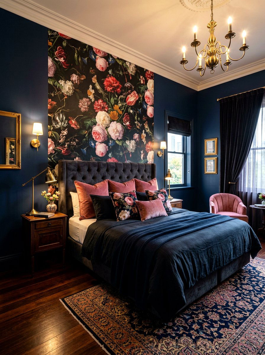 Dark Floral Wallpaper Bedroom - 30 moody hotel bedroom ideas