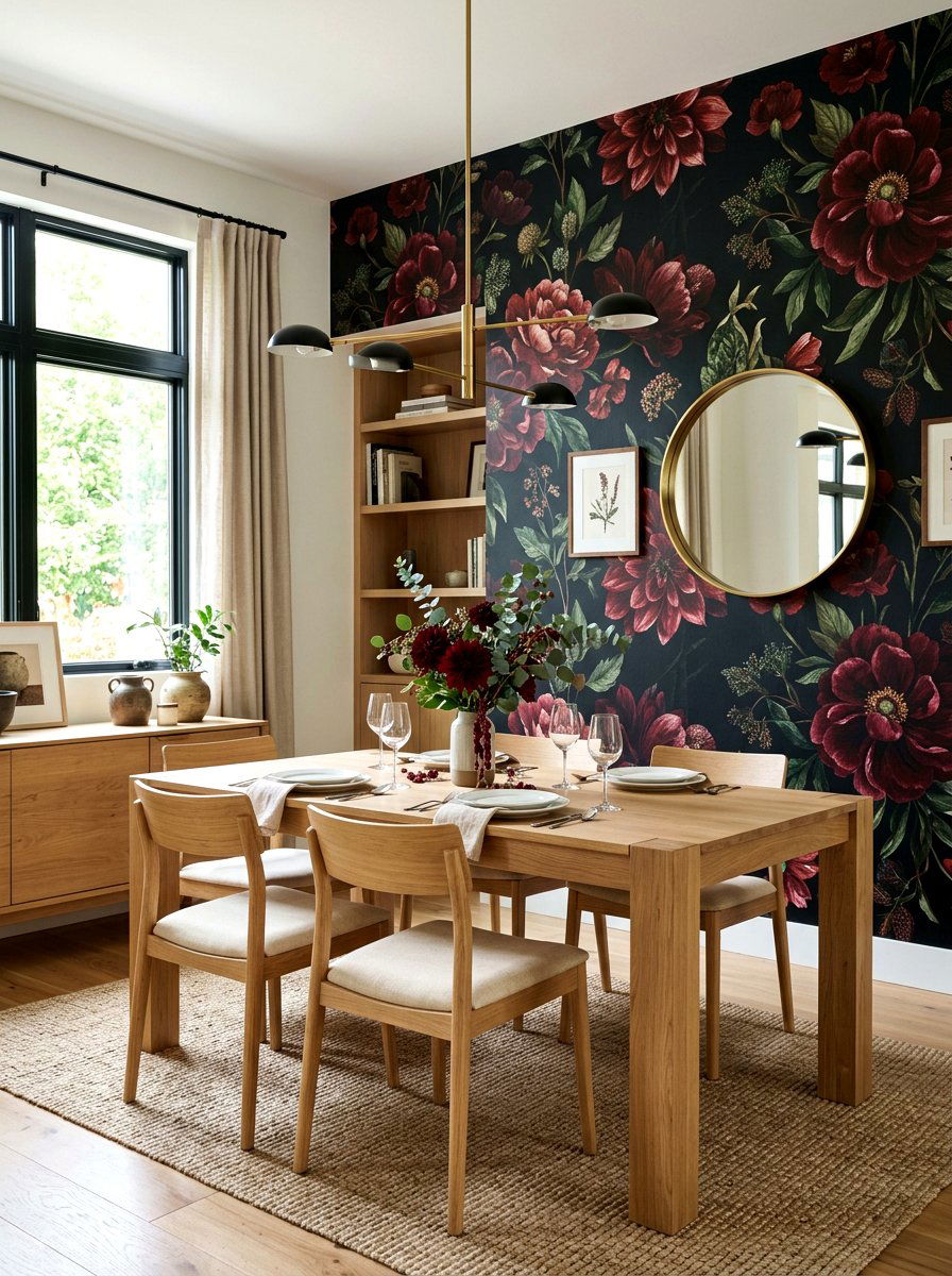 Dark Floral Wallpaper Dining Room - 30 oxblood fall dining room ideas