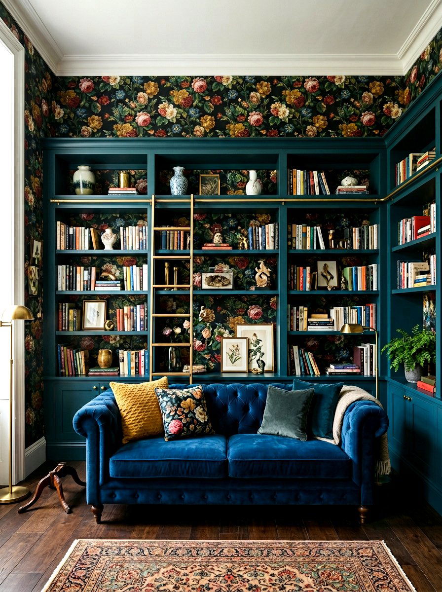 Dark Floral Wallpaper Library - 30 moody home library ideas