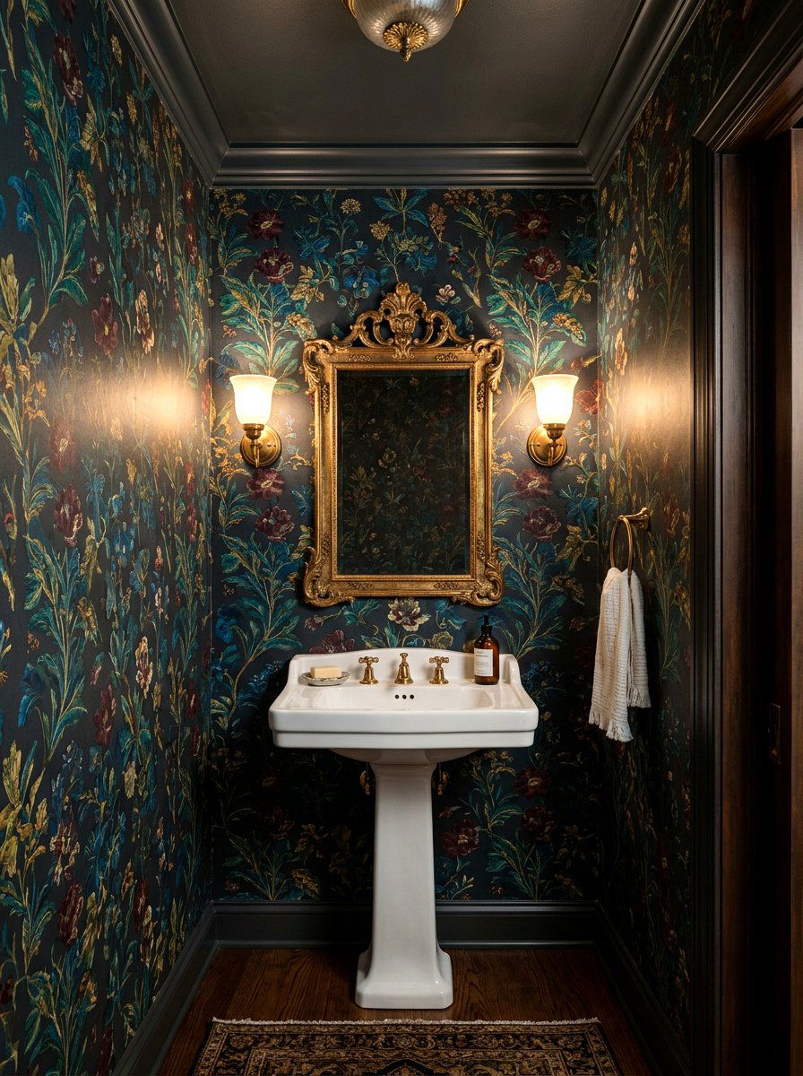 Dark Floral Wallpaper Powder Room - 30 boutique hotel powder room ideas