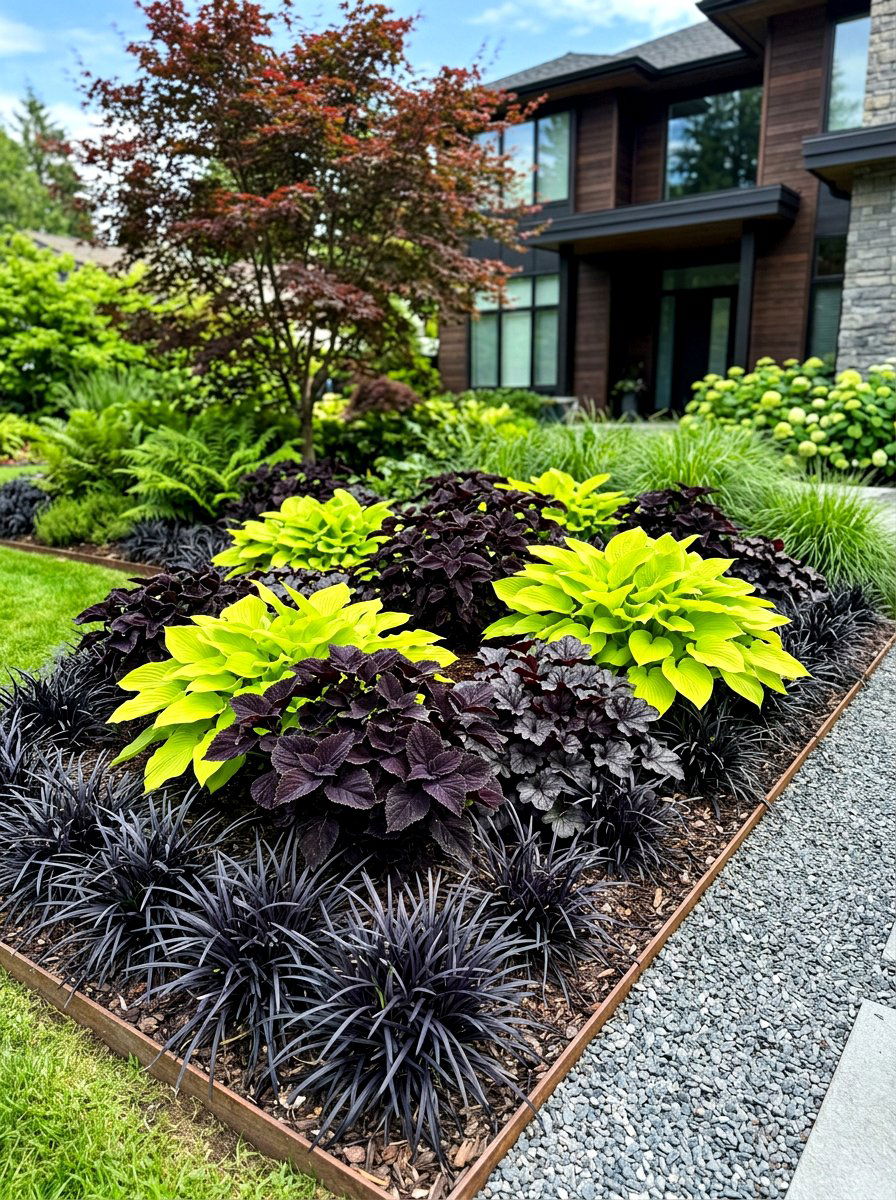 Dark Foliage Contrast Bed - 30 modern flower bed ideas