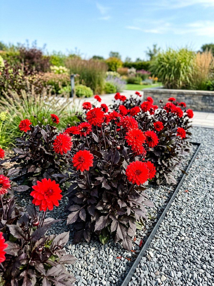 Dark Foliage Dahlia Contrast - 30 dahlia garden ideas