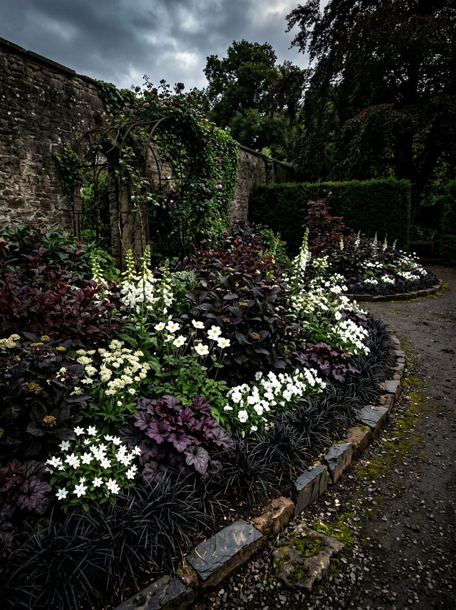 Dark Foliage Flower Bed - 30 flower bed color ideas