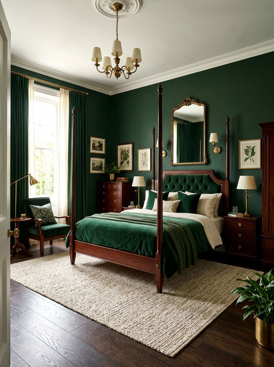 Dark Forest Green Bedroom - 30 old money bedroom ideas