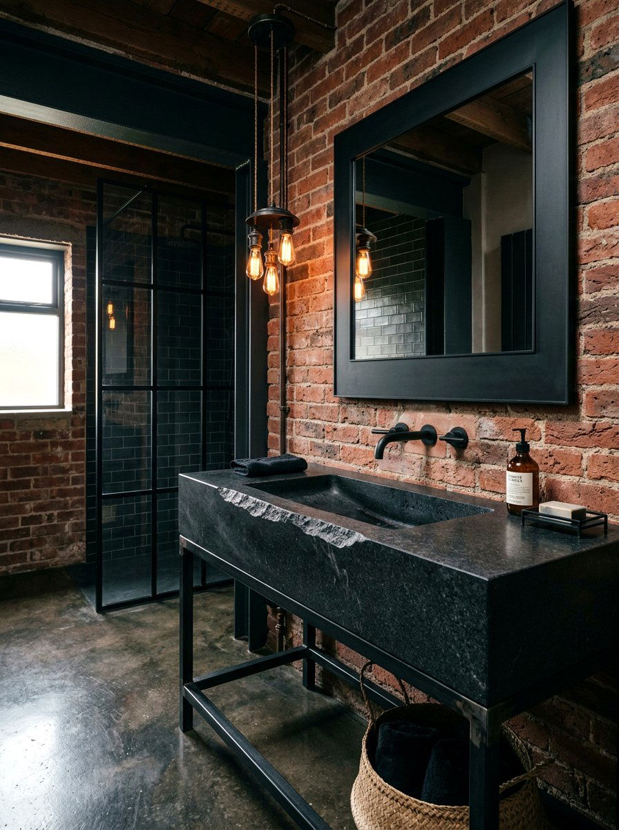 Dark Granite Integrated Sink - 30 integrated stone vanity ideas