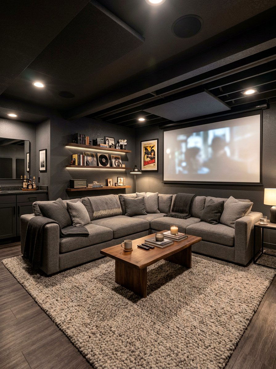 Dark Gray Basement - 30 monochrome room ideas