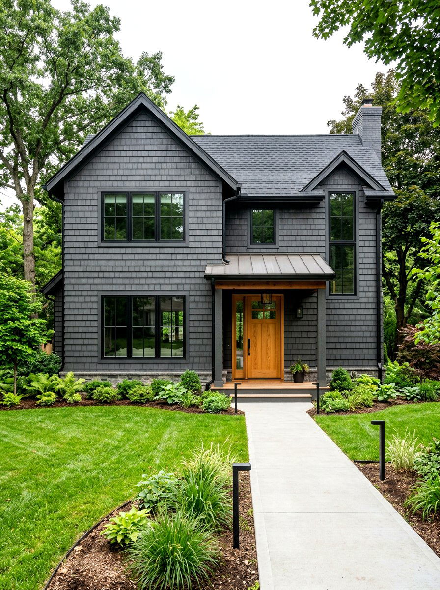 Dark Gray Cedar Shake House - 30 cedar shake curb appeal ideas