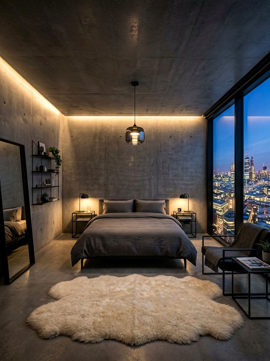Dark Gray Concrete Bedroom - 30 moody hotel bedroom ideas