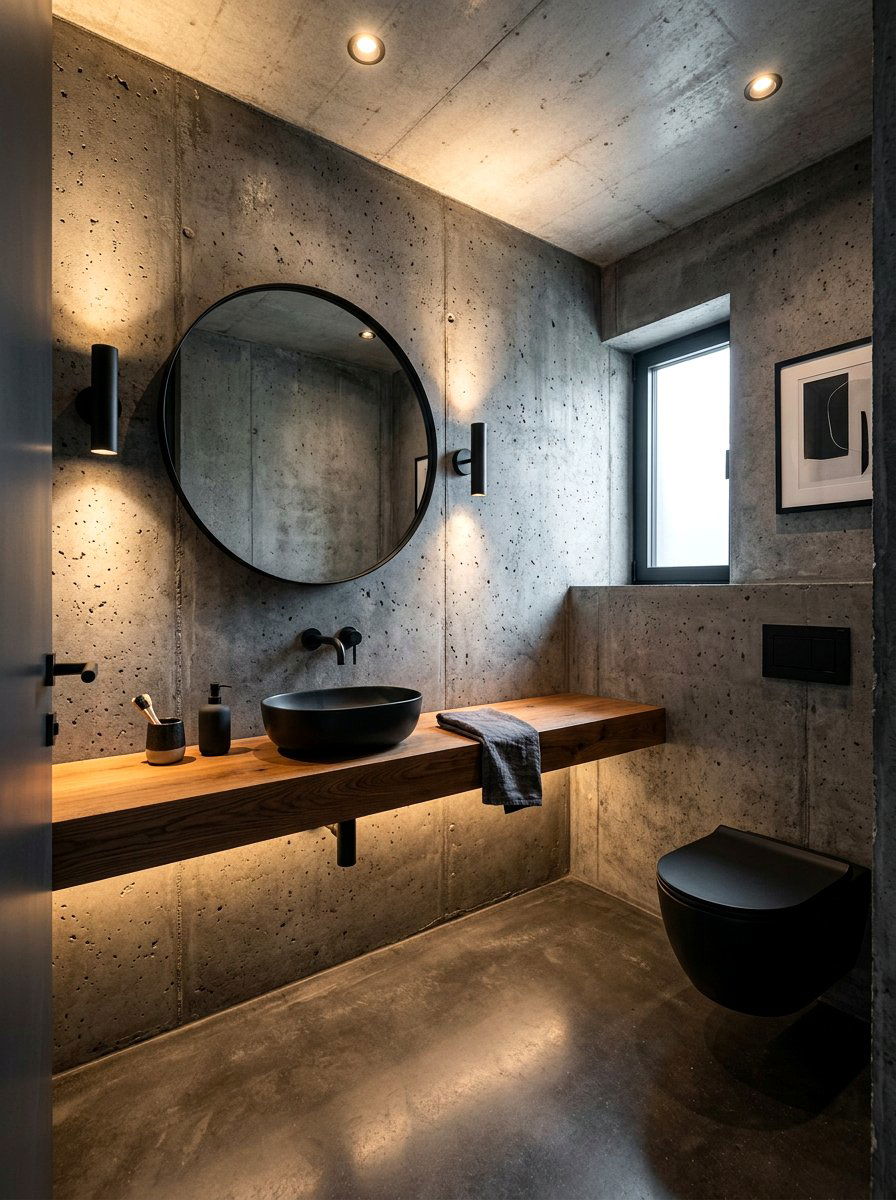 Dark Gray Concrete - 30 dark powder room ideas
