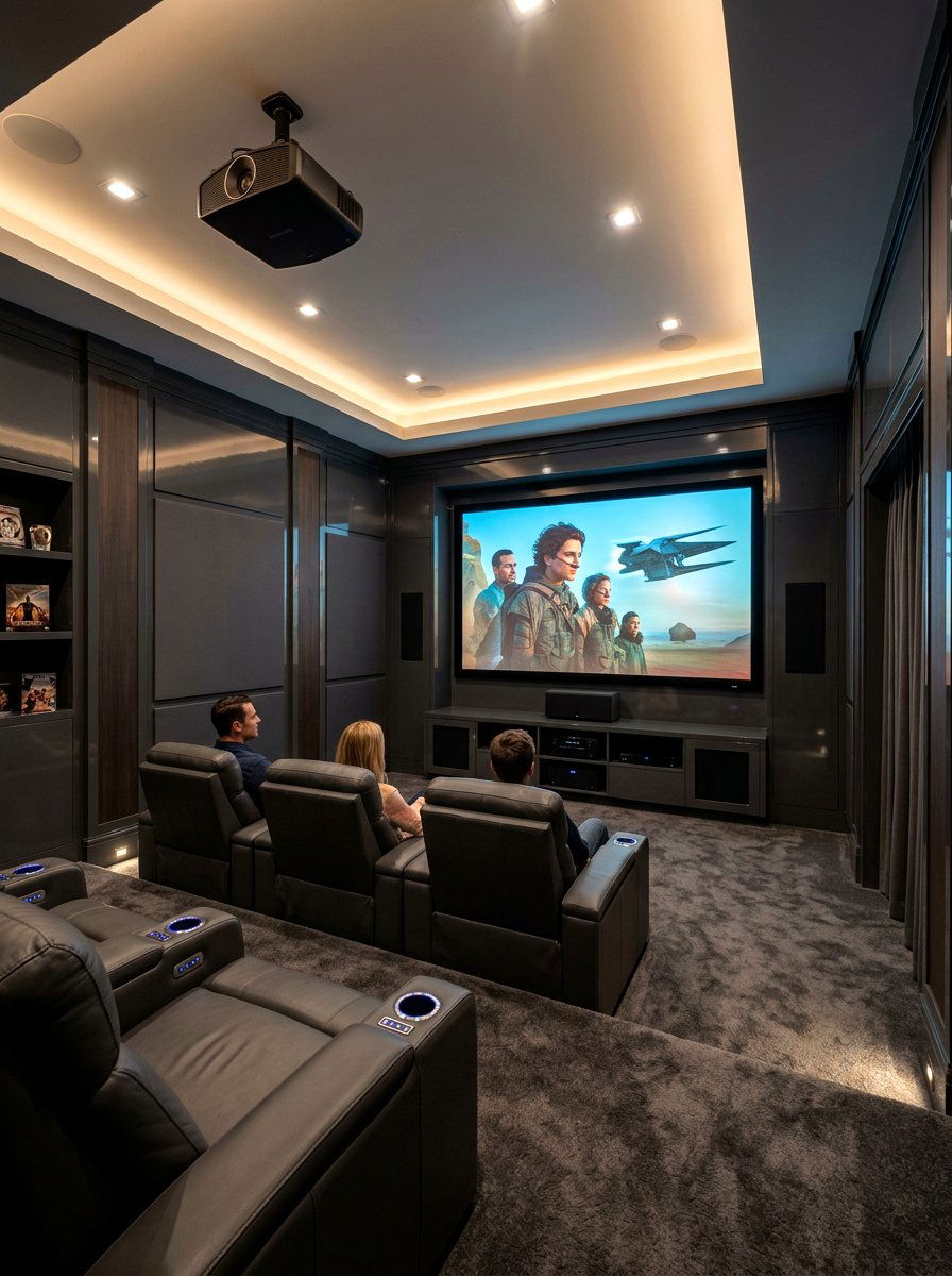 Dark Gray Lacquer Media Room - 30 lacquered room ideas