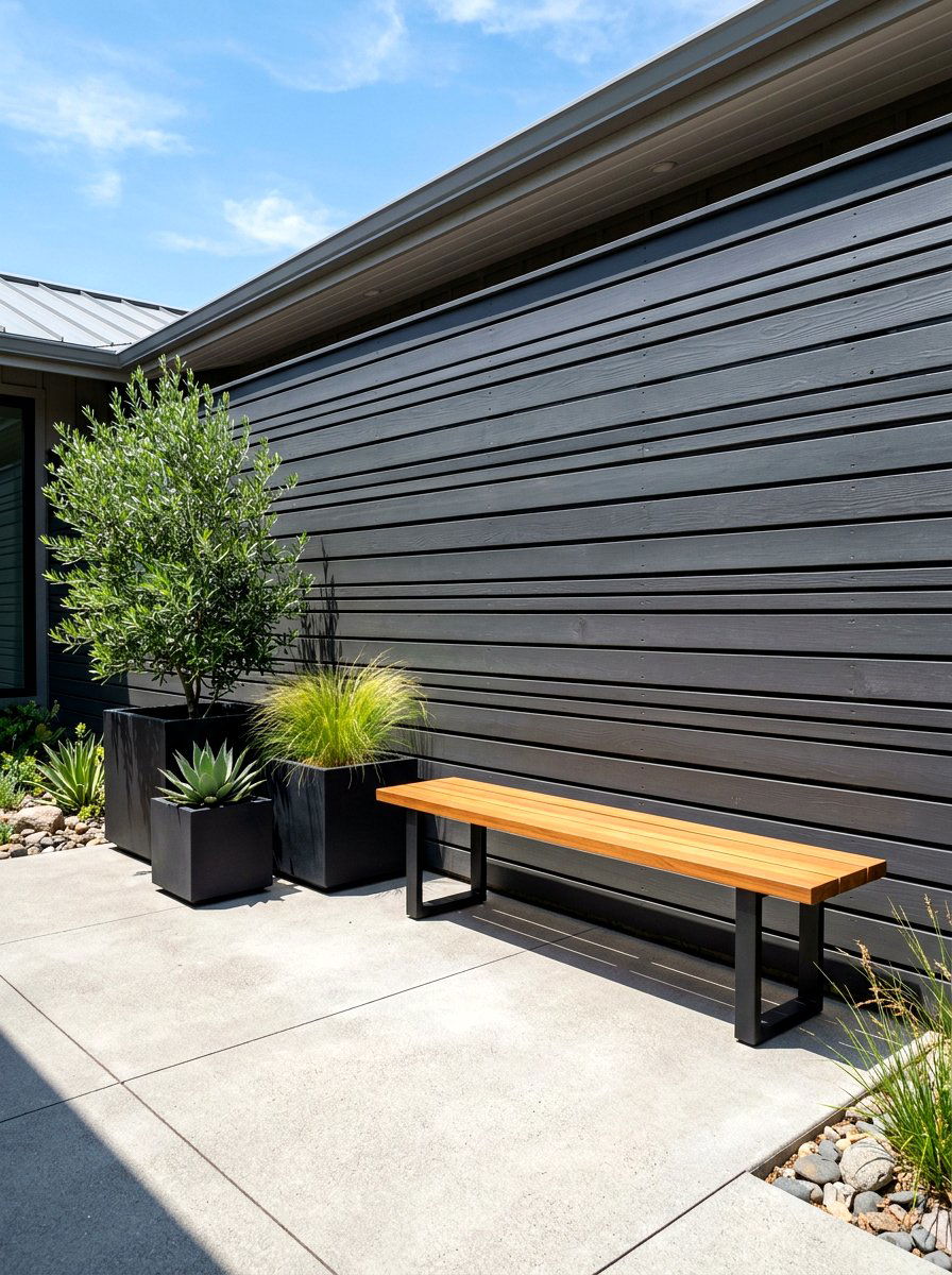 Dark Gray Slatted Wall - 30 slatted privacy wall ideas