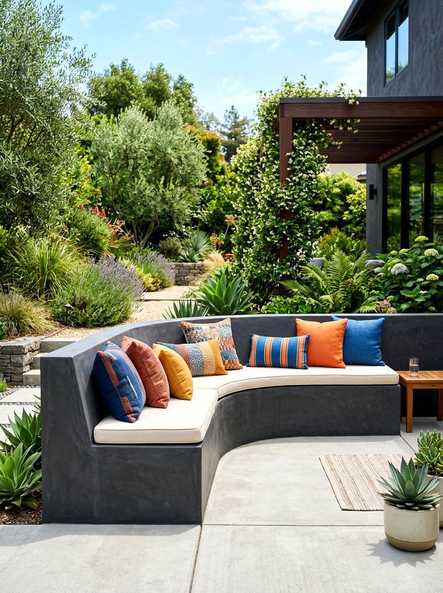 Dark Gray Smooth Stucco Seating - 30 textured stucco backyard ideas