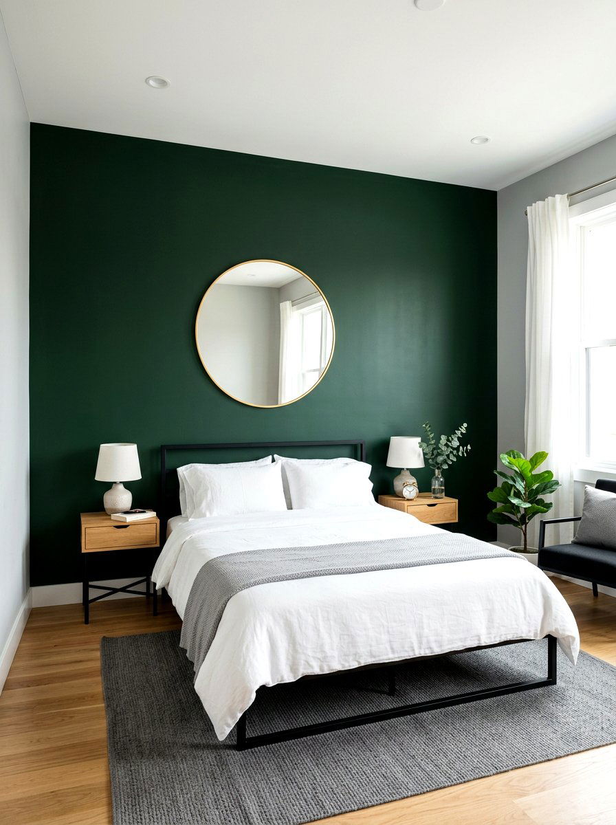 Dark Green Accent Wall - 30 green bedroom ideas