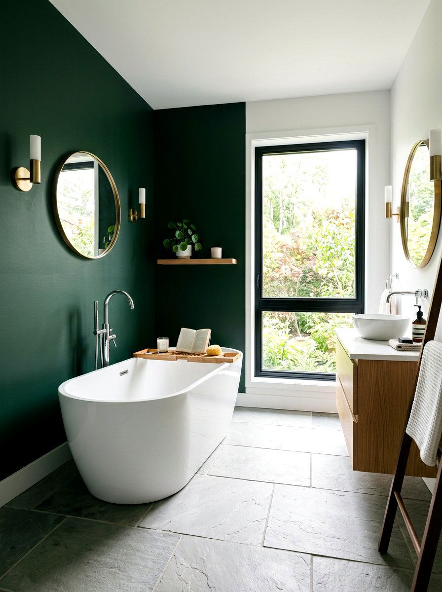 Dark Green Accent Wall Bathroom - 30 green bathroom ideas