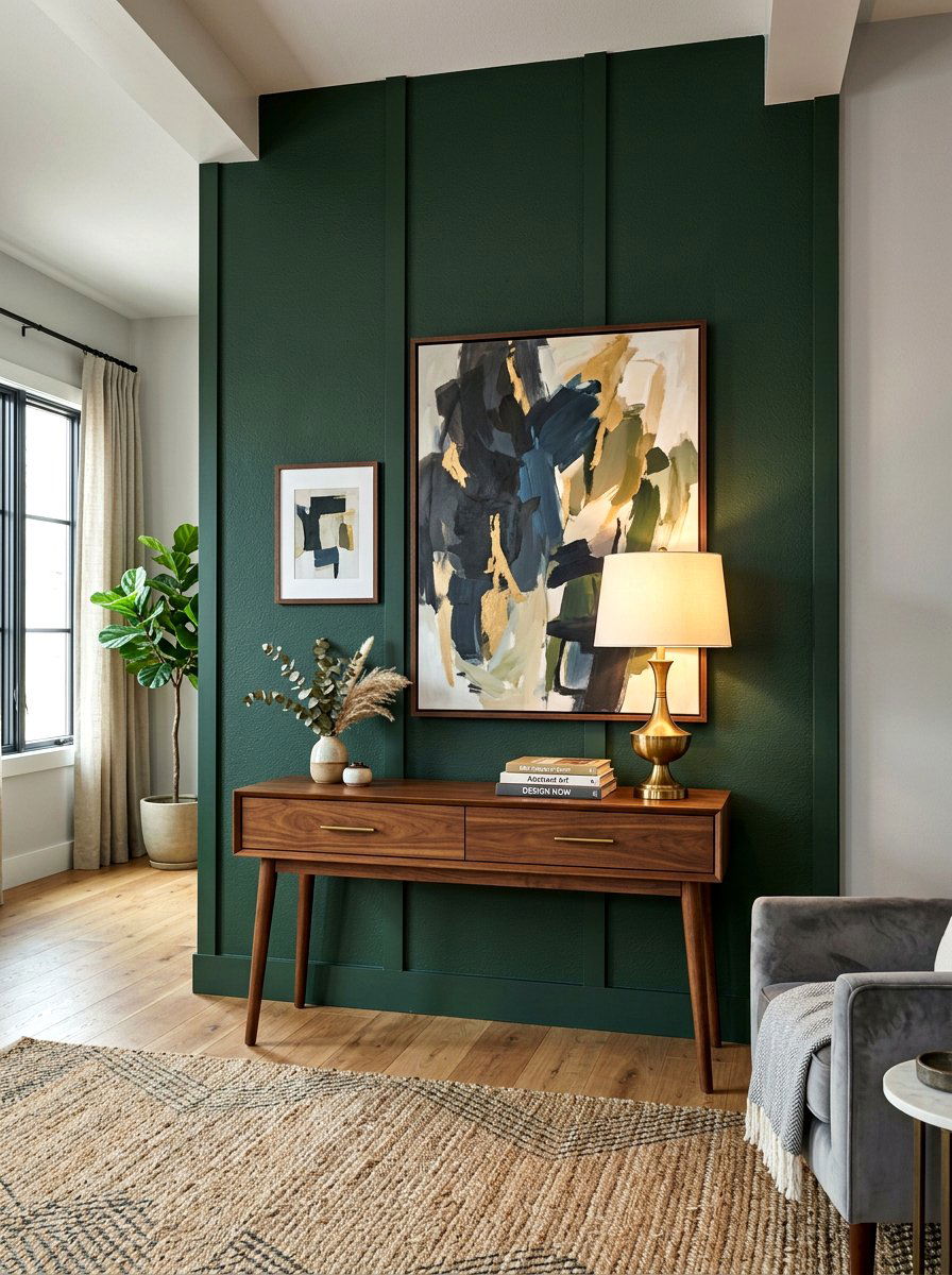 Dark Green Accent Wall - 30 front hallway decor ideas