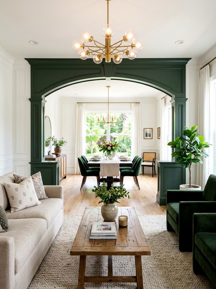 Dark Green Archway - 30 dark green living room ideas