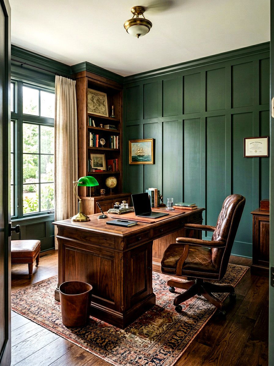 Dark Green Board And Batten - 30 office wall molding ideas