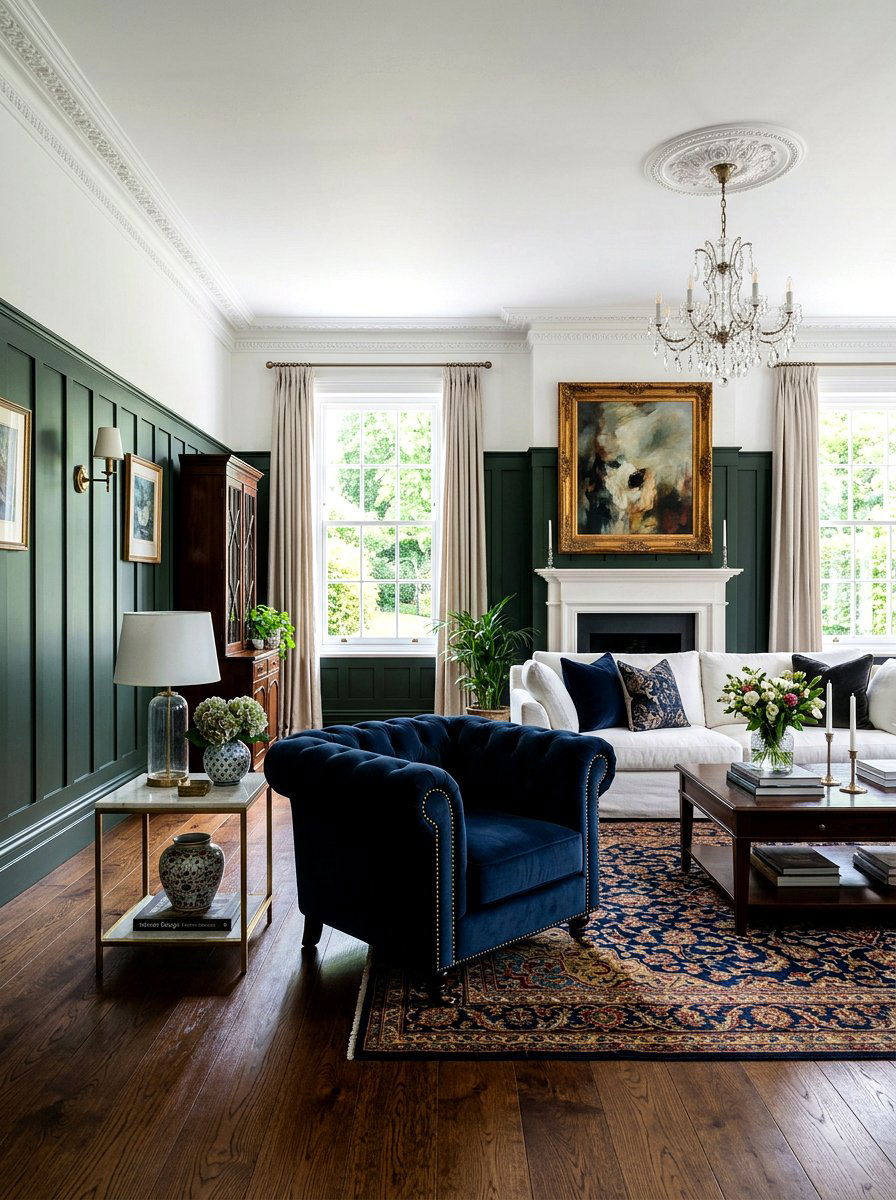 Dark Green Board And Batten - 30 dark green living room ideas