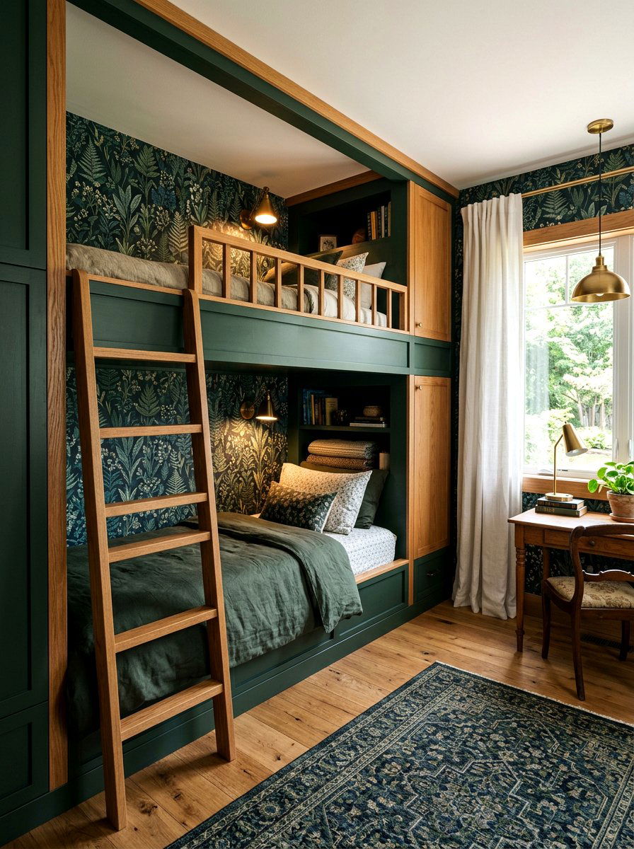 Dark Green Built In Bunk Beds - 30 built in bunk room ideas