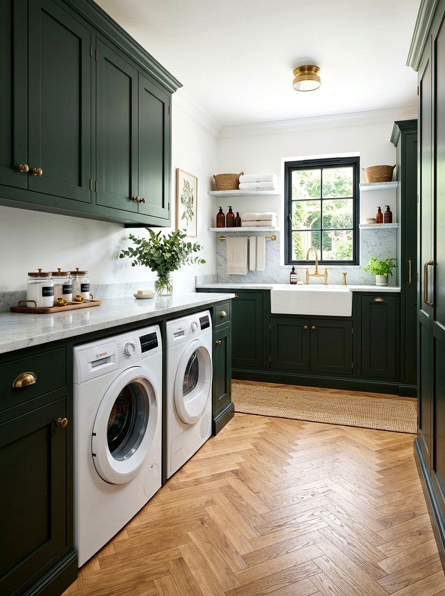 Dark Green Cabinetry Laundry - 30 narrow laundry room ideas