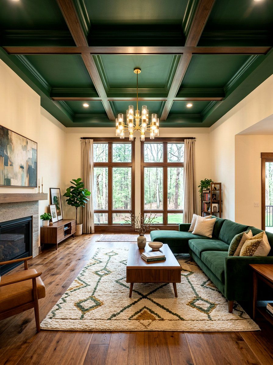 Dark Green Ceiling With Brown Hardwood Floors - 30 forest green and brown living room ideas