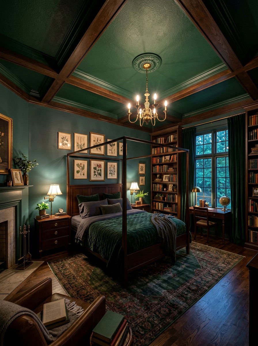 Dark Green Ceiling - 30 bedroom ceiling ideas