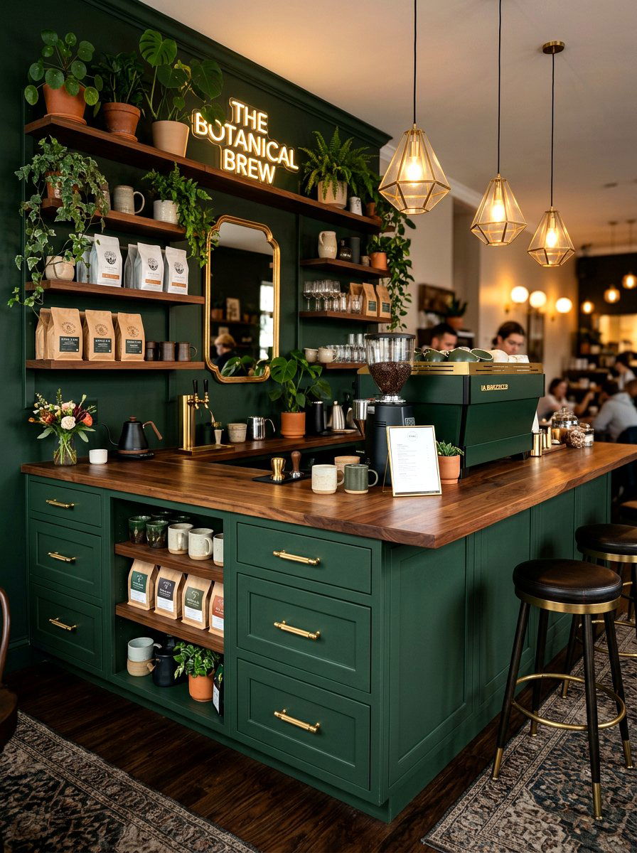 Dark Green Coffee Bar - 30 kitchen coffee bar ideas