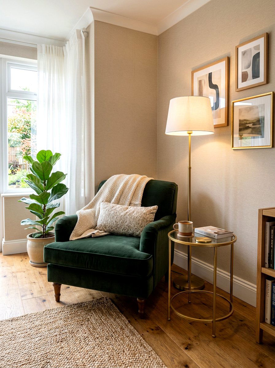 Dark Green Corner Armchair - 30 dark green living room ideas