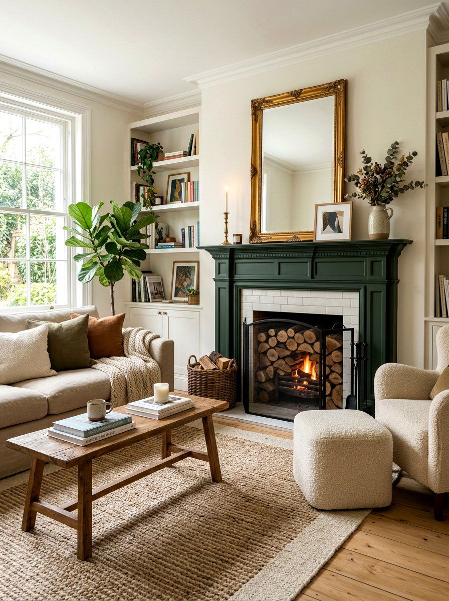 Dark Green Fireplace Mantel - 30 dark green living room ideas