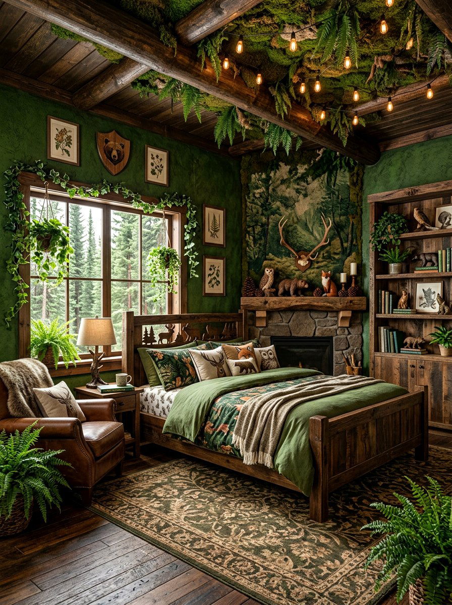Dark Green Forest Theme Room - 30 color drenched kids room ideas