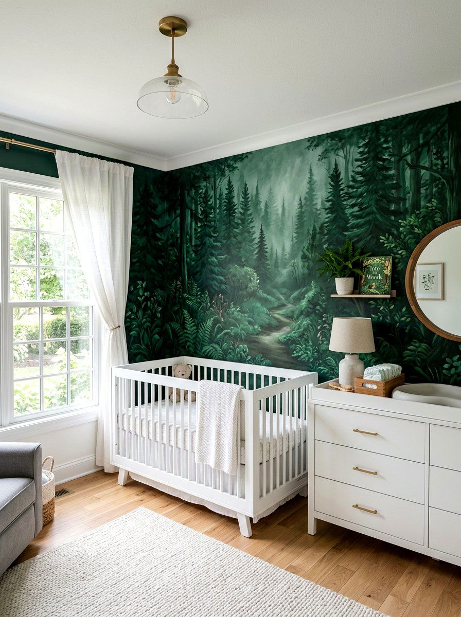 Dark Green Forest Wall Mural - 30 woodland wall mural nursery ideas