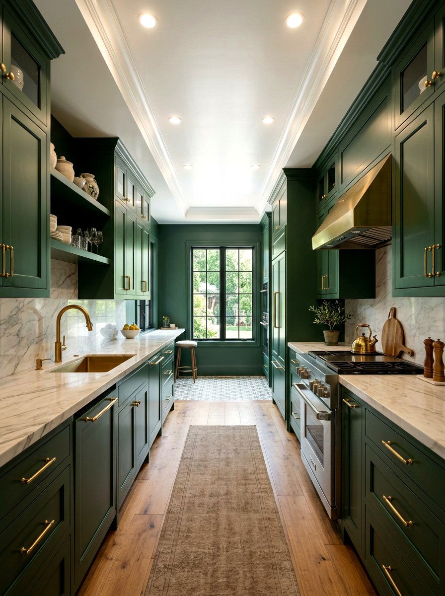 Dark Green Galley Kitchen - 30 galley kitchen ideas