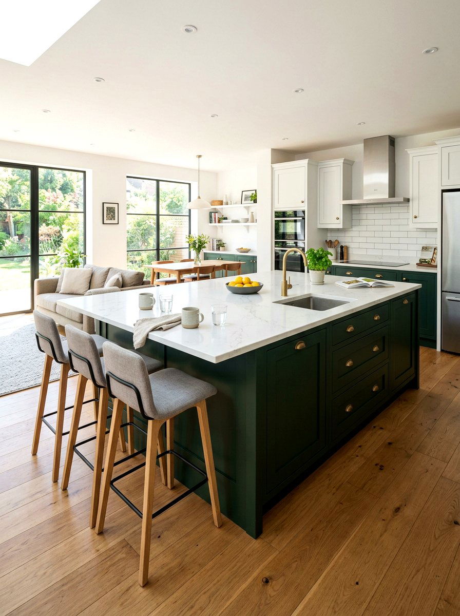 Dark Green Island Breakfast Bar - 30 dark green kitchen island ideas