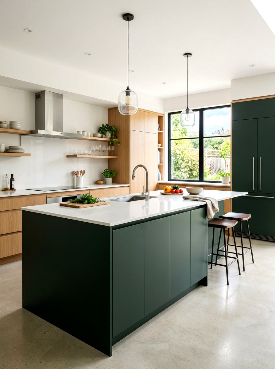 Dark Green Island Hidden Storage - 30 dark green kitchen island ideas