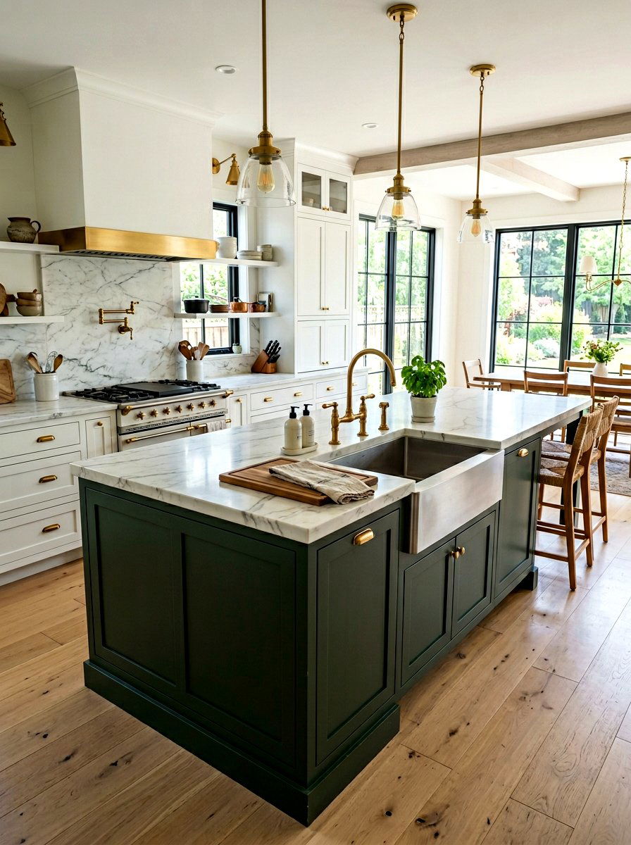 Dark Green Island Integrated Sink - 30 dark green kitchen island ideas