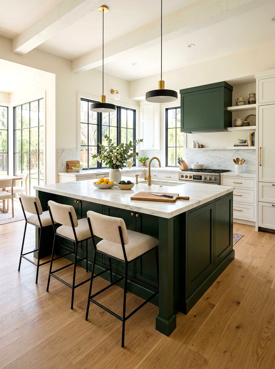 Dark Green Island Light Oak Floor - 30 dark green kitchen island ideas