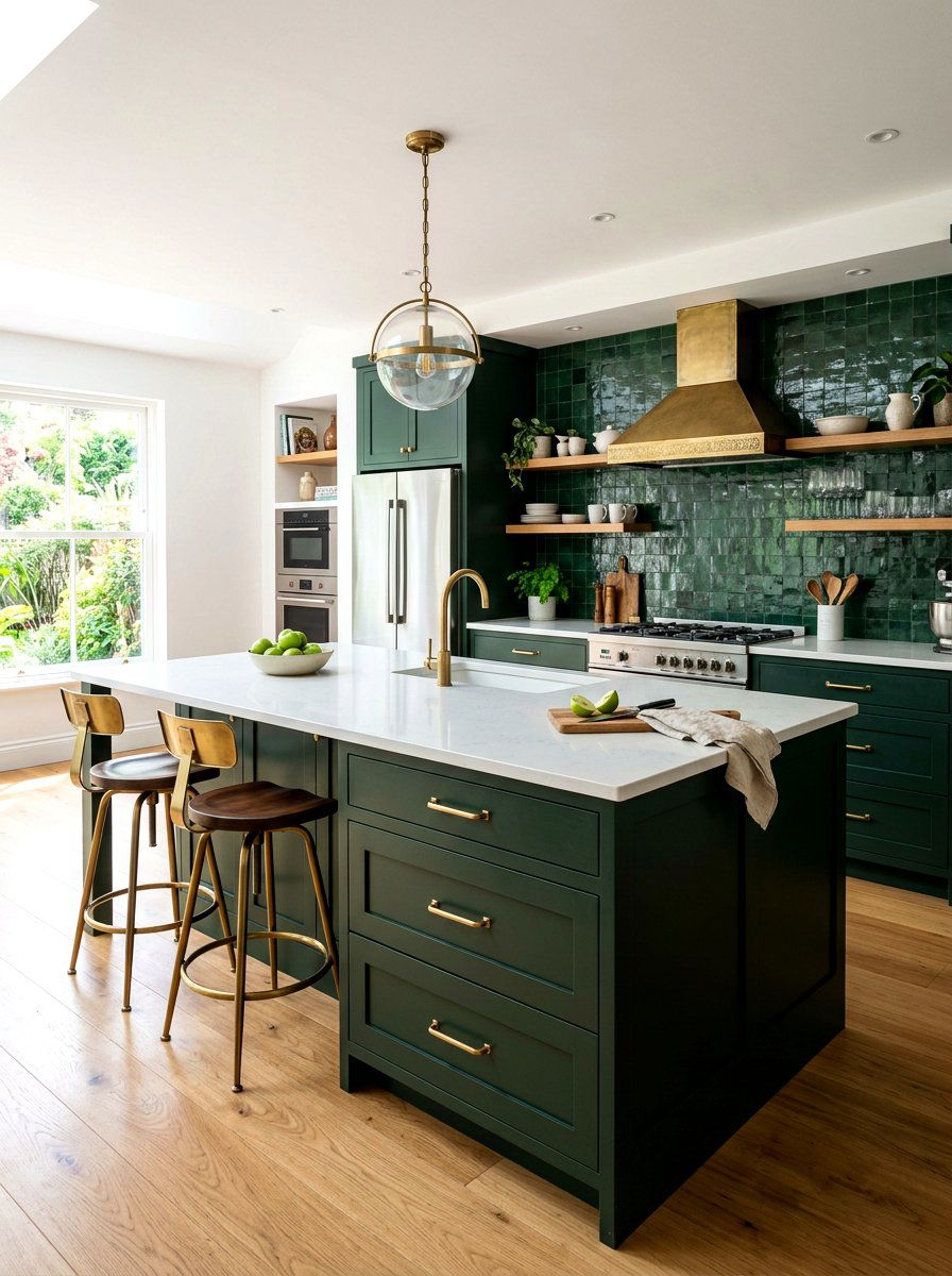 Dark Green Island Tiled Backsplash - 30 dark green kitchen island ideas