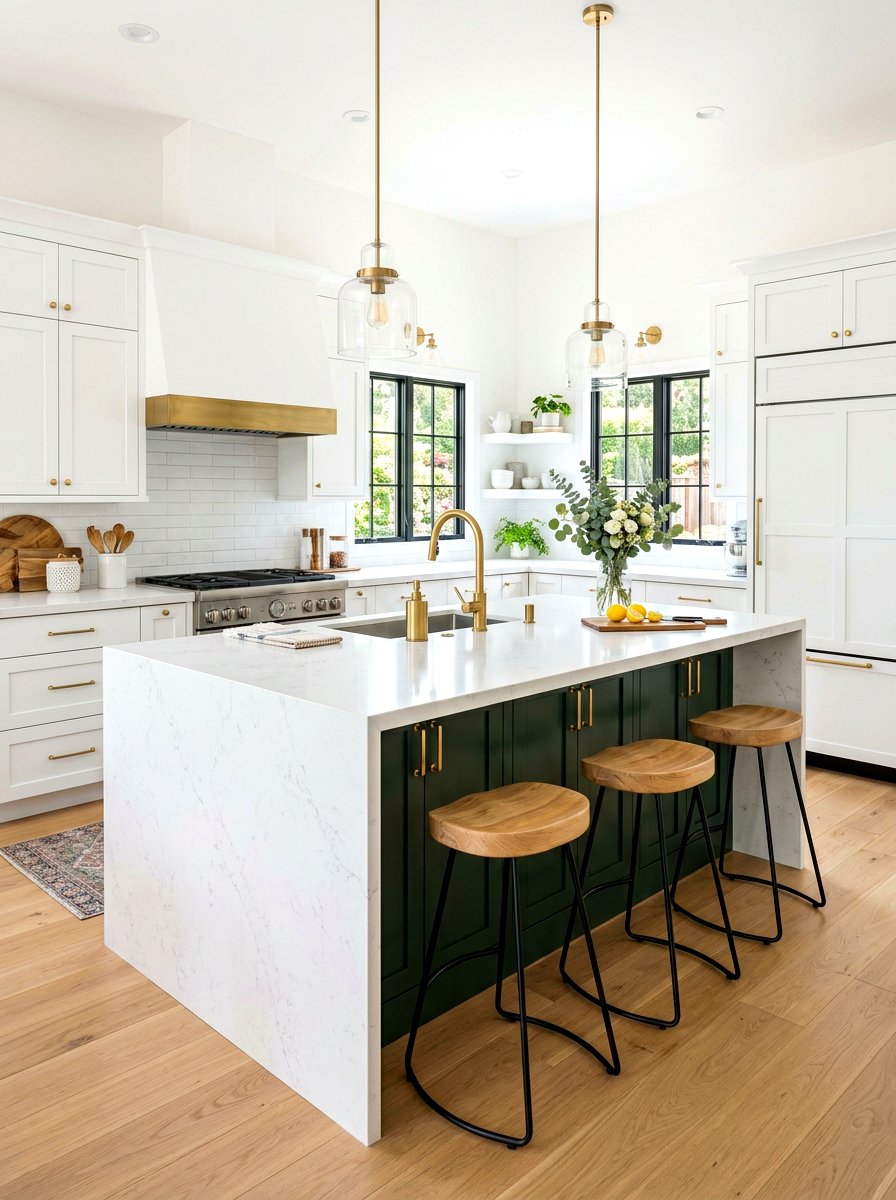 Dark Green Island White Quartz - 30 dark green kitchen island ideas