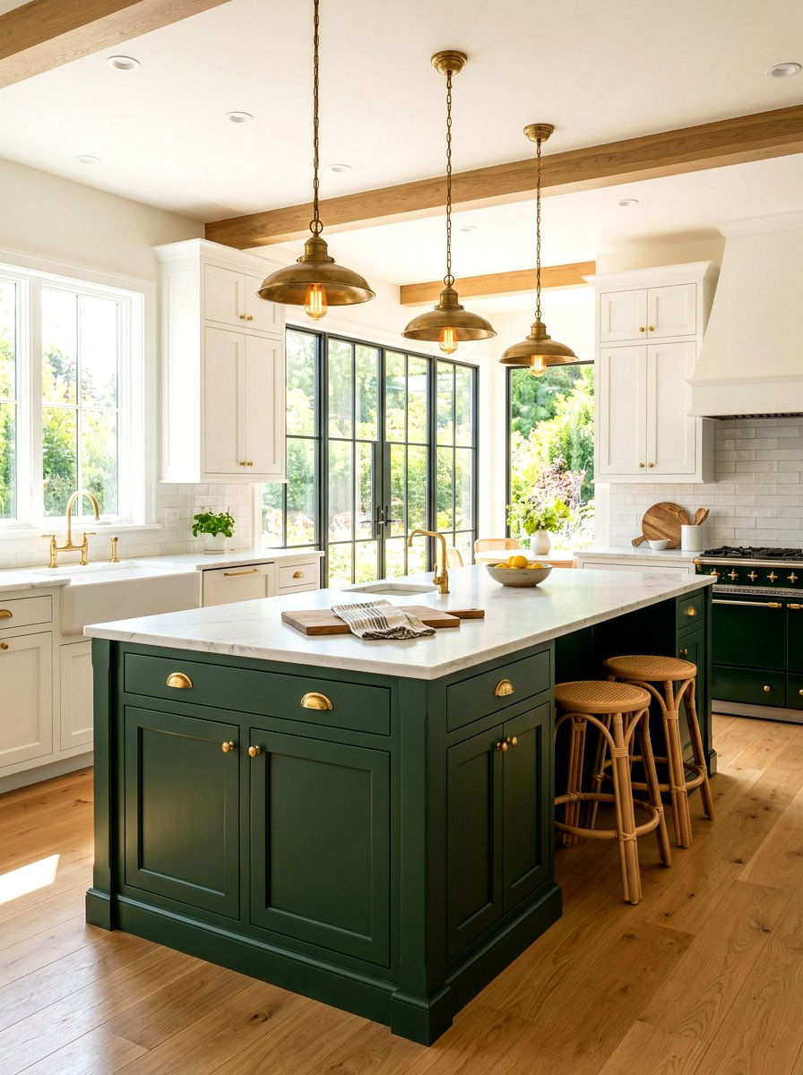 Dark Green Island With White Cabinets - 30 dark green kitchen island ideas