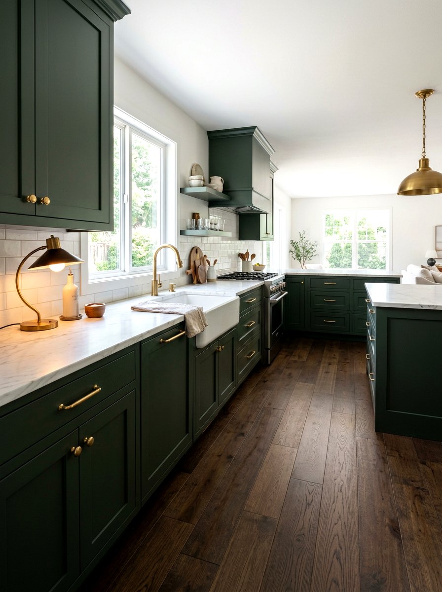 Dark Green Kitchen Cabinet - 30 moody lamp lit kitchen ideas
