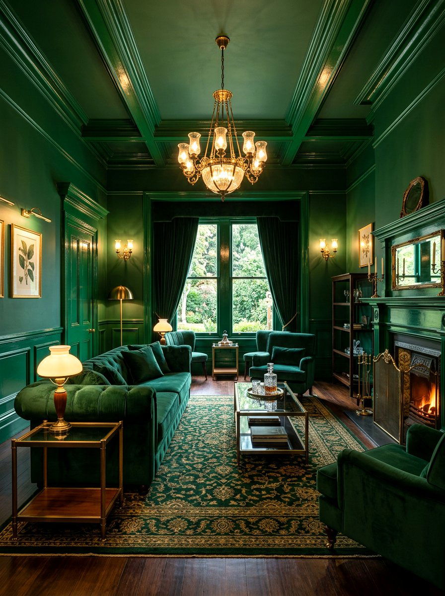 Dark Green Lounge - 30 monochrome room ideas